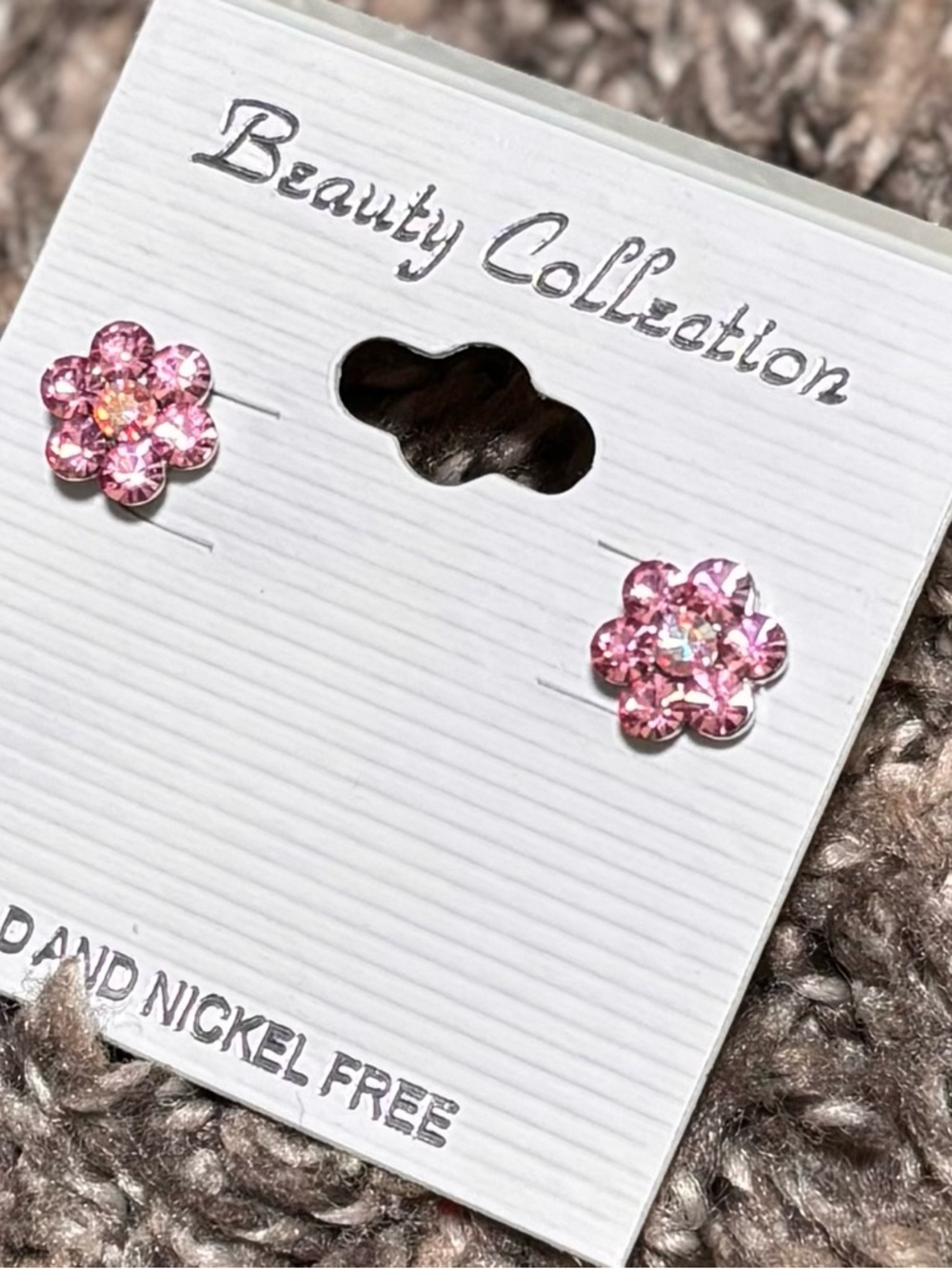 Pink Flower Crystal Stud Earrings